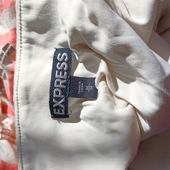 Express Pink/Orange/Cream Stretch Sequin Mini Skirt, lined, M - Picture 4 of 7